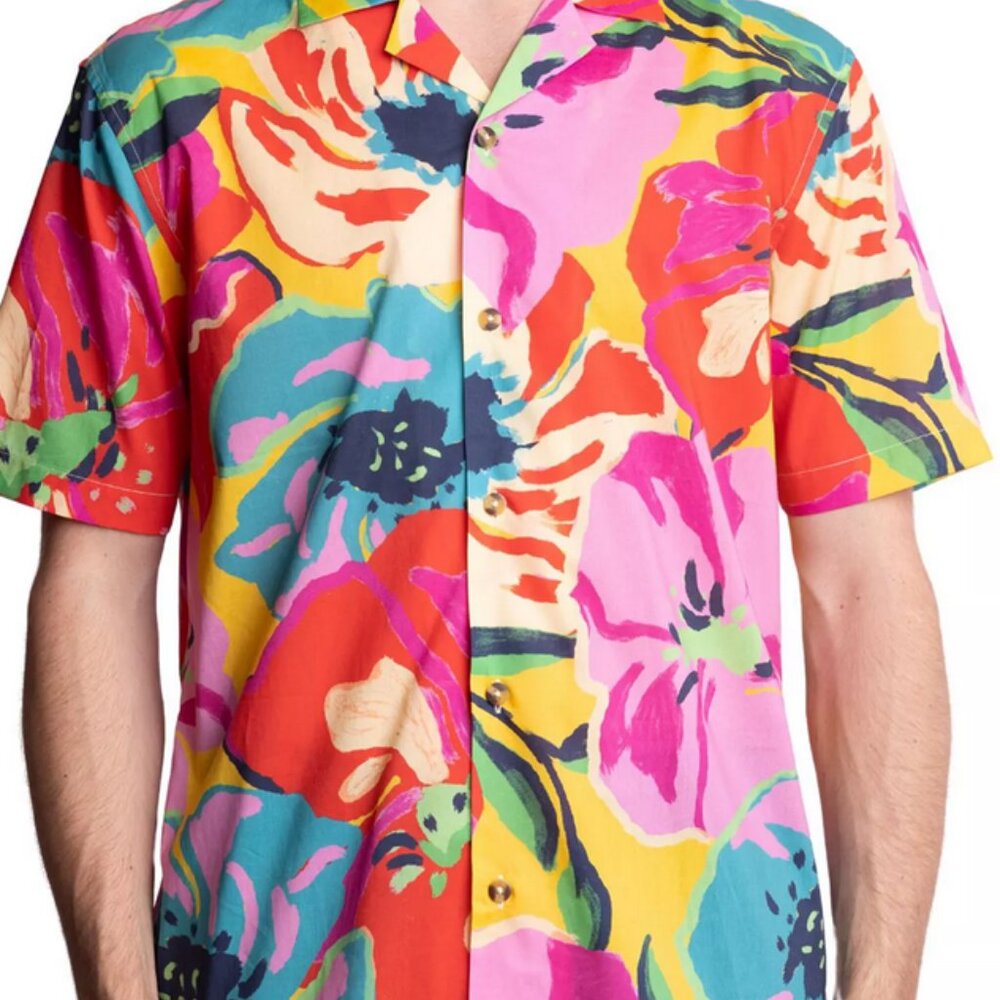 PAISLEY & GRAY Men's Slim Fit Short Sleeve Large Pop Multi Color Floral NWT